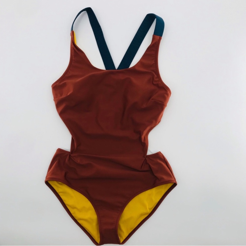 Prana Neolani One Piece Swimsuit Open Cut Cheeky Deep Liqueur Burnt Orange